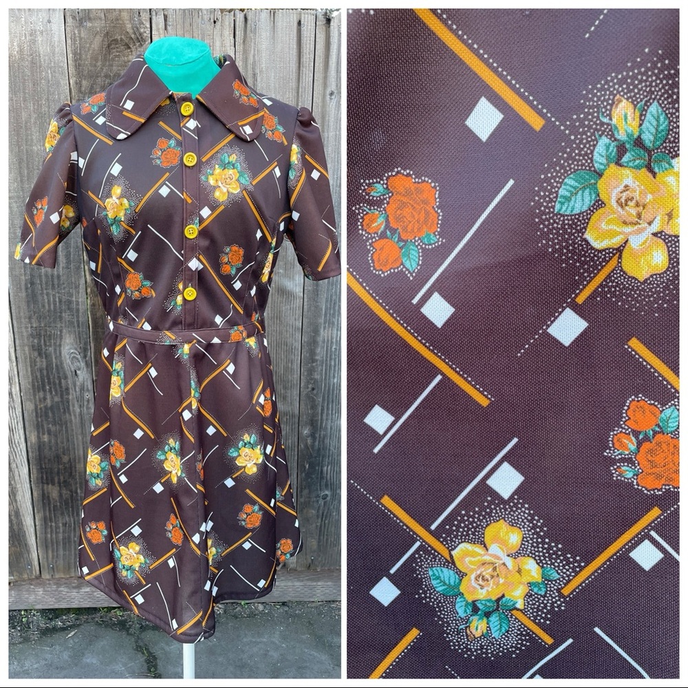 Vintage Brown Floral Dress
